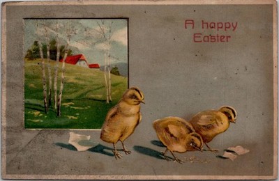A Happy Easter with Chicks Vintage Postcard Wpc11