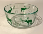 Vintage Pyrex Clear Glass 1 Qt. Bowl with Green Holiday Reindeer 3" Hx5 3/4" Dia