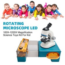 Rotating Microscope LED 100X-1200X Magnification Science Toys Kit For Kid White