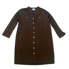 MICHAEL Michael Kors Brown Button Down Shirt Dress with Gold Accents, size 3X