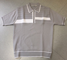 Roberto Carlo Vintage 1970's Short Sleeve Knitted Polo, Medium, Grey/White