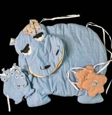 Vintage 80  s Handmade Kitsch Hippo Crib Decorations 6 Pieces 