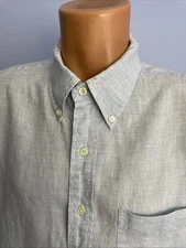 BROOKS BROTHERS 100% Irish Linen Blue Long Sleeve Button Shirt XL