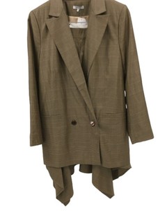 GANNI Ladies UK12/14 2 Piece Skirt/Blazer Brown Check Suit Silk/Wool Blend Used