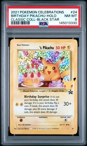 Birthday Pikachu Holo 24 Celebrations Classic Collection Pokemon PSA 8 *330