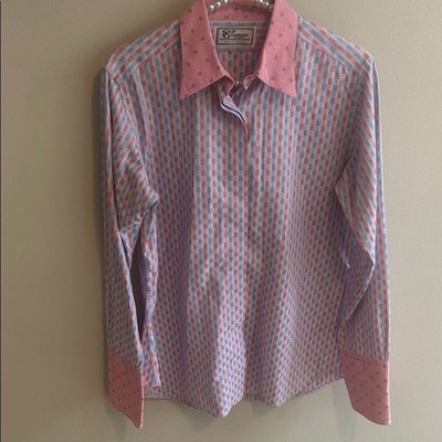 Skip Gambert Women s Pink Blue Button Down Shirt. Size Medium