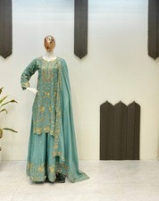 Latest Designer Chinnon Kurta And Palazzo With Dupatta For Women  Girls Wear