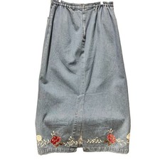 Vintage Denim  Co Embroidered Jean Maxi Skirt Medium Modest Boho DenimFloral