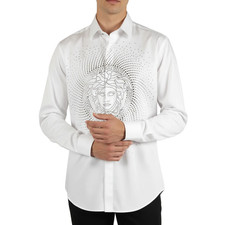 Mens CEREMONIA Shirt 100 Cotton Medusa Medallion Rhine Stones STN 13 VRS white