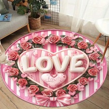 2D Flat Print not 3D DoormatFloral Couple Round Mat- Non-Slip,, Machine Washable