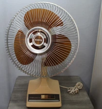 VTG 70s 80s Galaxy 12" Oscillating Fan Type 12-1 Style K1-C Amber Blades WORKING