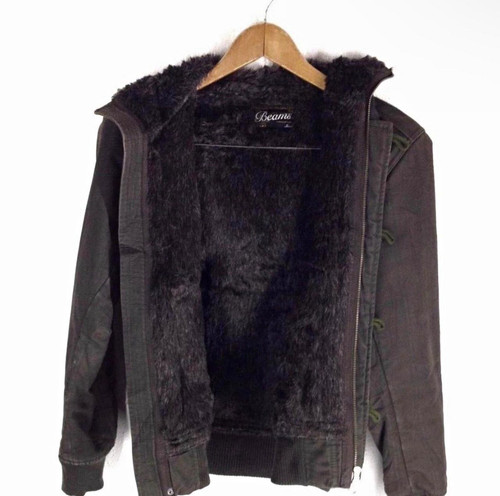 Beams, Vintage BEAMS Men’s Size S Black Hooded Faux Fur Lined Cotton Short Jacket