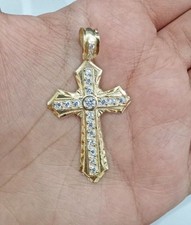 Beautiful Cross Pendant 14K Yellow Gold Plated 2 Ct Round Moissanite 925 Silver