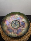 Vintage Fenton Carnival Glass Bowl 1950s Iridescent Green Purple Swirl Ribbed...