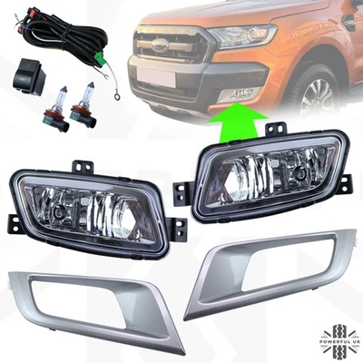 POWERFUL UK LTD Front Fog Light lamp Kit Silver Surrounds for Ford Ranger T7 2016-19 Wildtrak