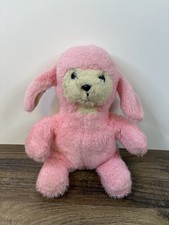 Vintage Pink Puppy Dog 9 Stuffed Plush Hard Eyes Nose Plaid Ears Sitting