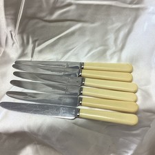 6 Redge Faux Bone Bakelite Handled Dessert Table Knives. Sheffield Made. 8”