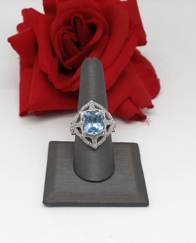 Sterling Silver Blue & White CZ Cocktail  Ring Size 9.5 9.59g CAT RESCUE