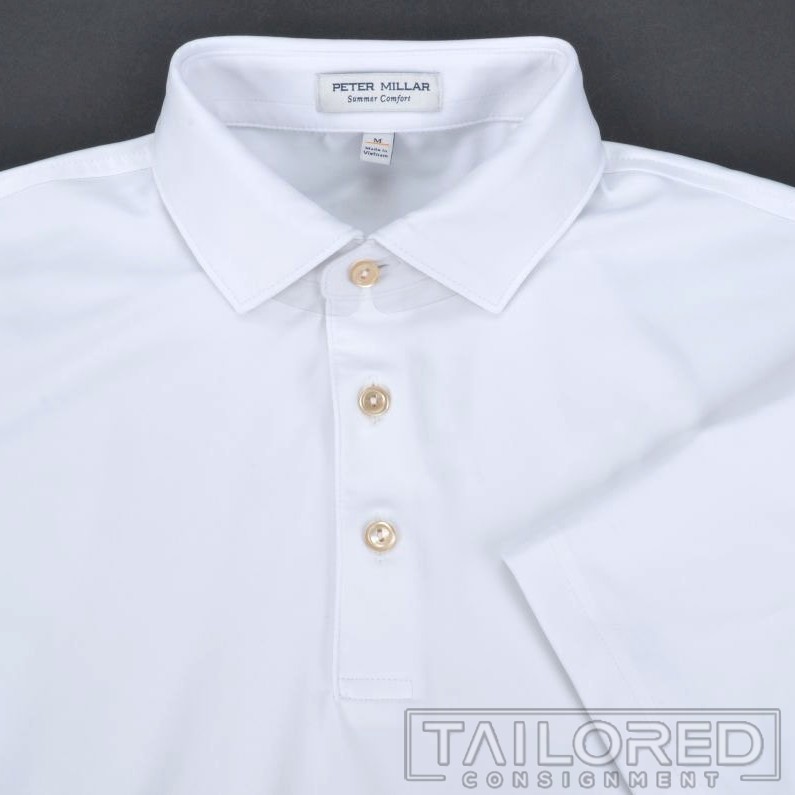PETER MILLAR Solid White Polyester Mens Casual Po… - image 1