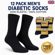 12 Pairs Mens Diabetic Work Socks Rich Cotton Wide Non Elastic Loose Top Sock