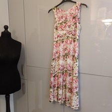 Apanage Size 10 Dress Floral Pinks Midi Lined Sleeveless A Line Pretty