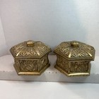 Intricate Octagon Shaped Golden Finished Trinket Boxes Felt Lined ~ Set Of 2