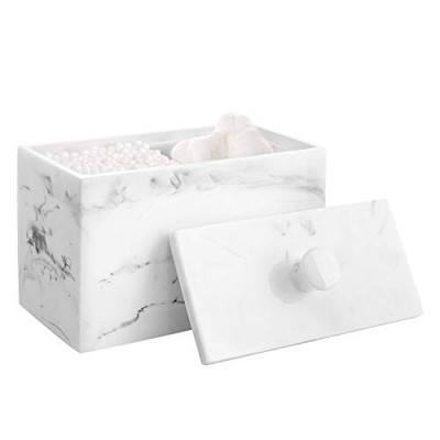  Cotton Swab Holder, Qtip Holder Dispenser with Lid 2 Compartments Ink White