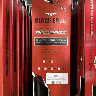 Black Eagle Arrows Rampage Arrow 350 .003 5mm Fletched 6pk 02974