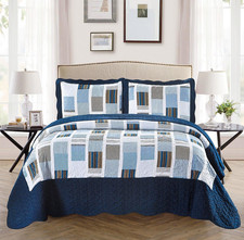 Mk Collection 3Pc Full/Queen Oversize Reversible Quilted Bedspread Set Striped S
