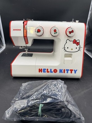 Hello Kitty Janome Sewing Machine Red White Sanrio w Foot Pedal Tested RARE!!!