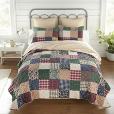Rustic Paisley Pieced Patchwork Cotton Quilted Bedding Set - 3-Piece Queen Size