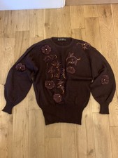 Vintage 80er Jahre ESCADA by Margaretha Ley Burgunder Blumen Mohair Pullover 36 