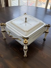 FIRE KING Mid Century Modern White Brass Chafing Dish Casserole Holder Vintage