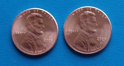 2 x 1 Cent USA  2025 P  & D   Lincoln Shield Cent    UNC