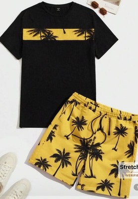 Manfinity VCAY Men Tropical Print Tee & Drawstring Waist Shorts