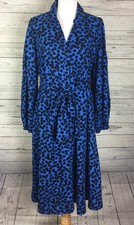 AVA VIV Dress Women’s XXL Blue Black Polka Dot Balloon Sleeve Belted Pockets