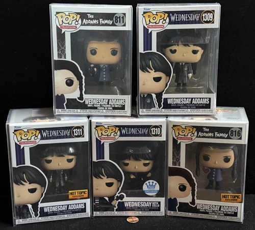FUNKO POP! Set - WEDNESDAY ADDAMS #810, 816, 1309 & 1311 + Pop Protectors