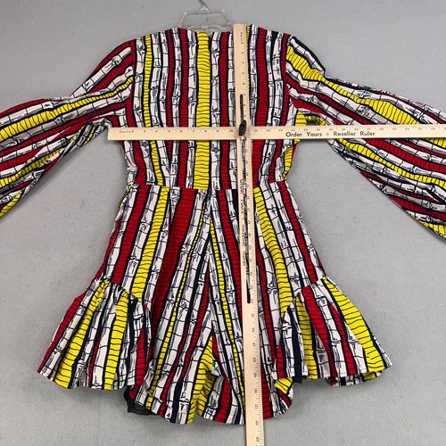 Ofuure Romper Womens Small Red Yellow African Print Ruffle Shorts Tie Sleeves - Picture 12 of 15