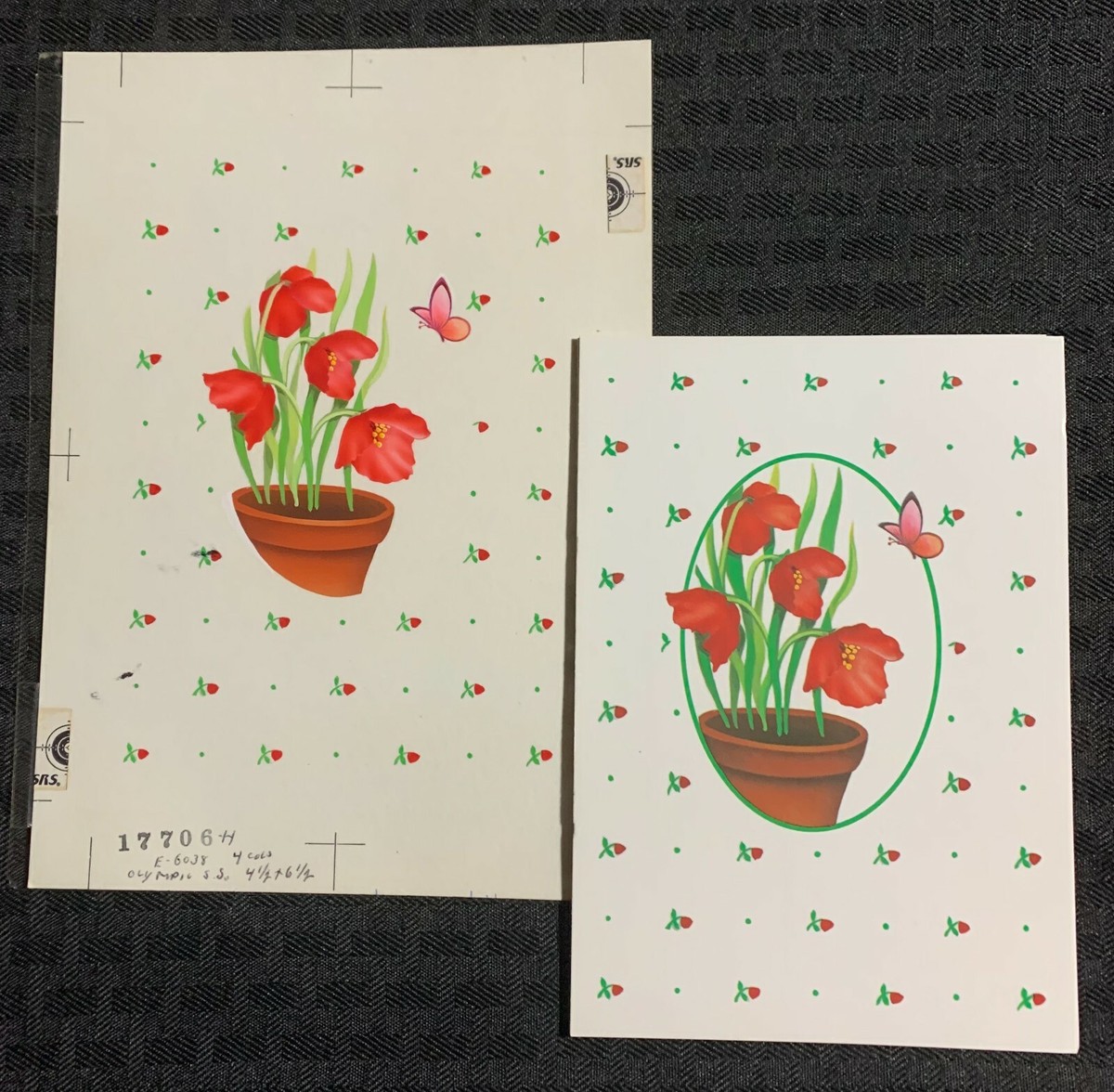 THANK YOU NOTE Red Flowers & Butterfly 6x8