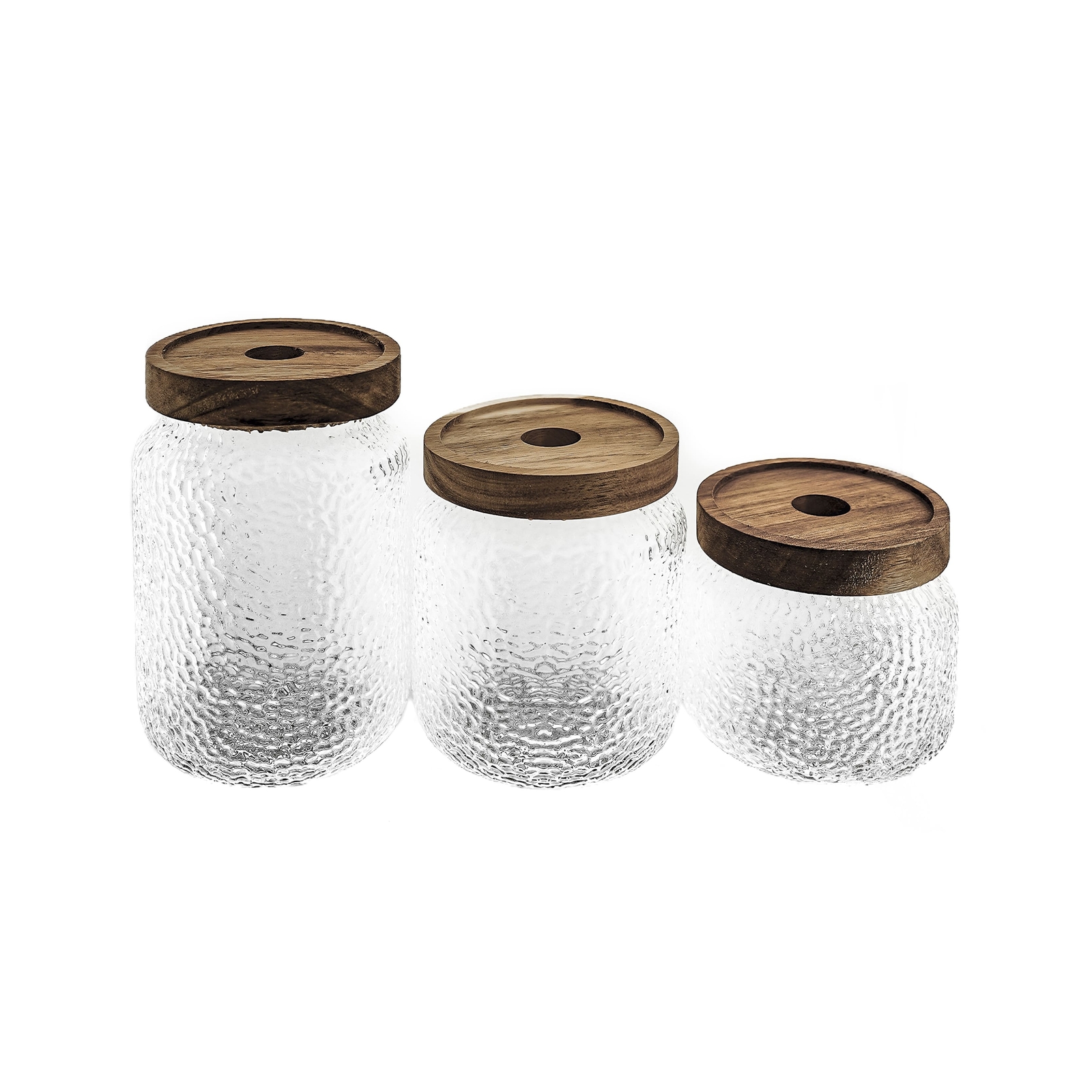 Vorratsbehälter mit luftdichtem Holzdeckel  aus Borosilikatglas 3er Set