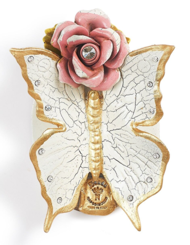 Estatuilla Mariposa En porcelana italiana Capodimonte Con Rosas Y Pan de Oro - Imagen 1 de 9