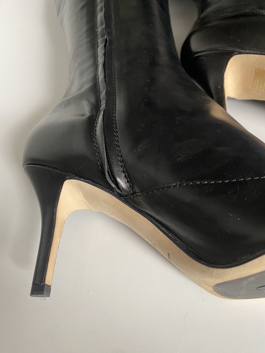 Christian Dior Tall Black Leather Knee High Boots Sz 38.5 EU Christian Dior Tall Black Leather Knee High Boots Sz 38.5 EU