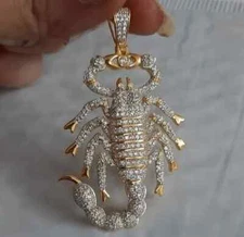3 CT Round Cut Real Moissanite Scorpion Pendant 14K Yellow Gold Plated Silver
