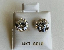 14k Solid Yellow Gold 2.04ct Round Cut Cubic Zirconia Solitaire Stud Earrings