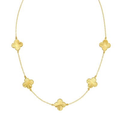 14k 18'' Gelbgold Kleeblatt Blume Kette Glieder Halskette - 5 Stationen 4 Gramm