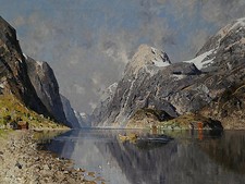ROWING ON THE FJORD A. Normann mountains Tile Mural Backsplash Marble Ceramic