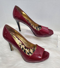 Guess Shoes Red Burgundy Peep Toe Size 8.5M Pump Animal Stiletto 8.5 S-121