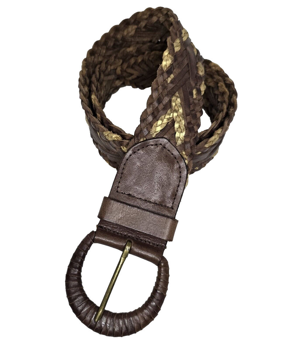 Nine West Wide Belt Woven Leather Brown /Gold Vintage Size  display picture 2
