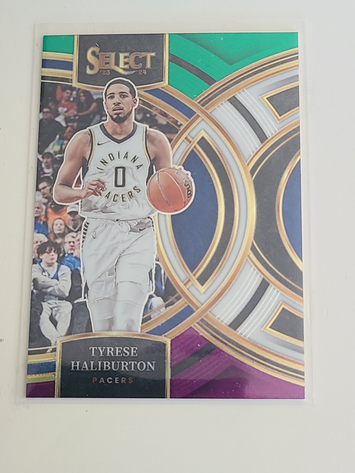 2023-24 Panini Select #172 Tyrese Haliburton Premier GREEN WHITE PURPLE Prizm