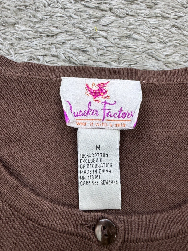 Suéter Quacker Factory Mujer Mediano Marrón Lunares Lentejuelas Artístico Cárdigan Top Foto 3 de 4